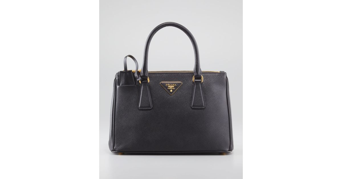 Prada Mini Saffiano Lux Tote Bag in Black | Lyst  