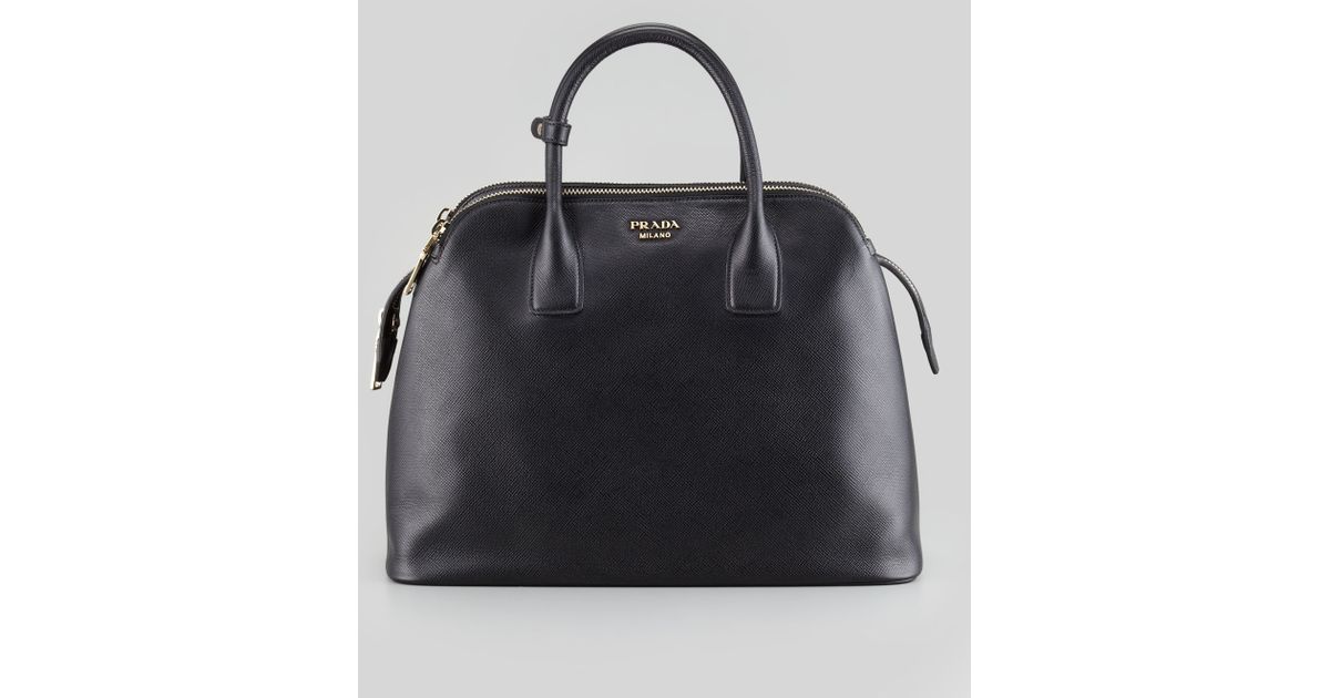 Prada Saffiano Cuir Triplezip Dome Tote Bag in Black | Lyst