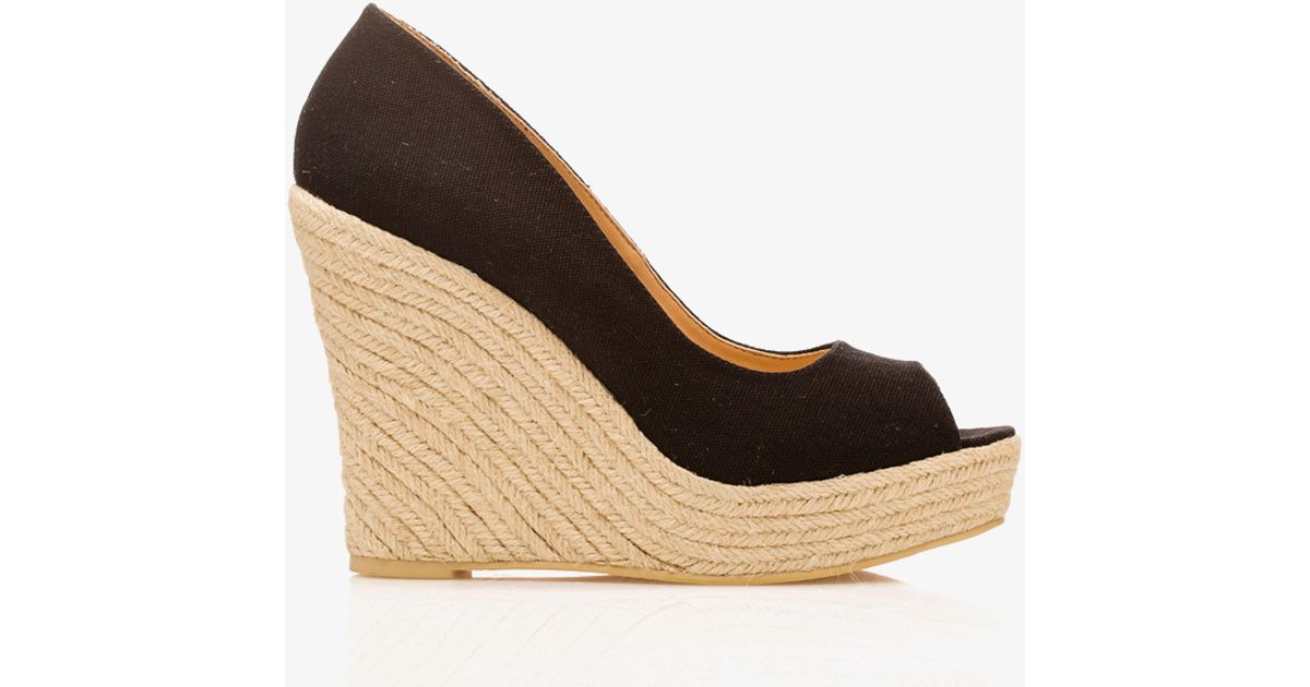 lyst forever 21 espadrille peep toe wedges in black lyst forever 21 espadrille peep toe wedges in black