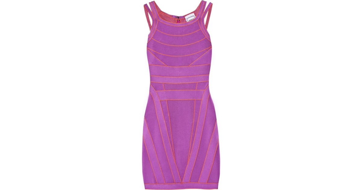 Lyst - Hervé Léger Two-tone Bandage Dress in Purple