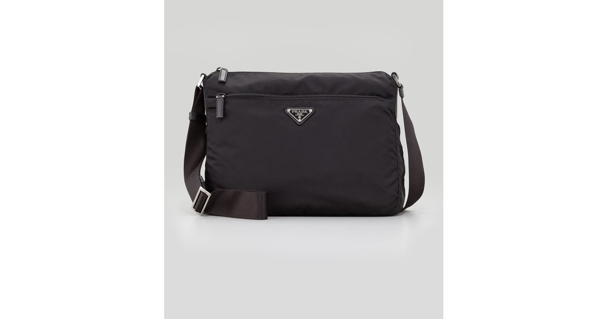 Prada Vela Ziptop Messenger Bag in Black | Lyst