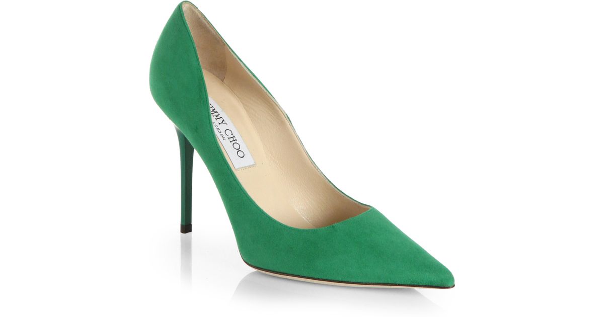 green suede pump