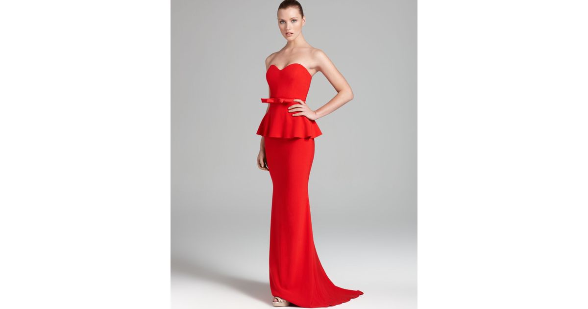 badgley mischka red strapless ball gown