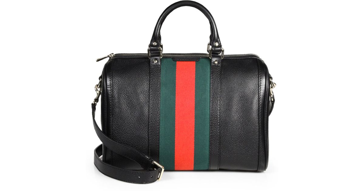 Gucci Black Vintage Web Medium Boston Bag