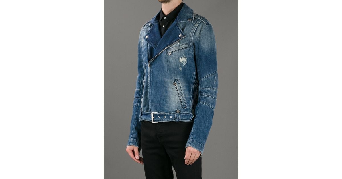 Balmain Denim Biker Jacket in Blue for Men Lyst