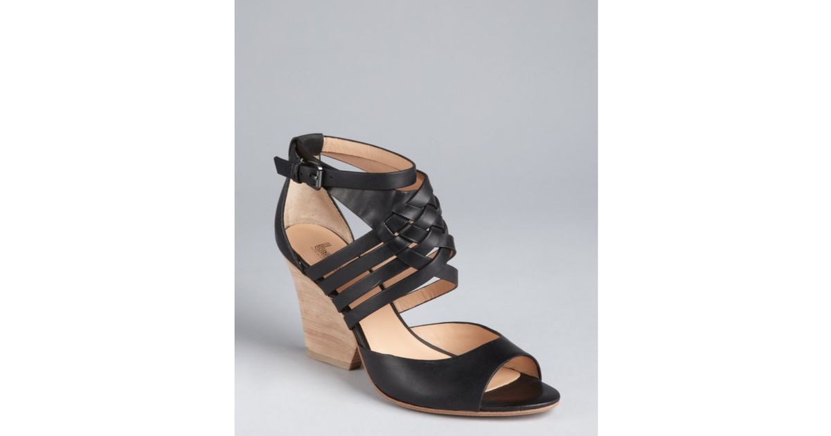 leather stacked heel sandals