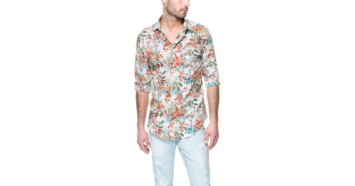 Zara Floral Print Shirt in Orange for Men Lyst