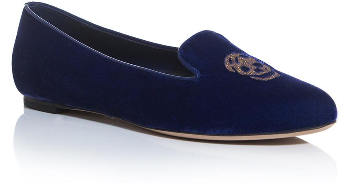 Alexander mcqueen Embroidered Skull Slippers in Blue | Lyst
