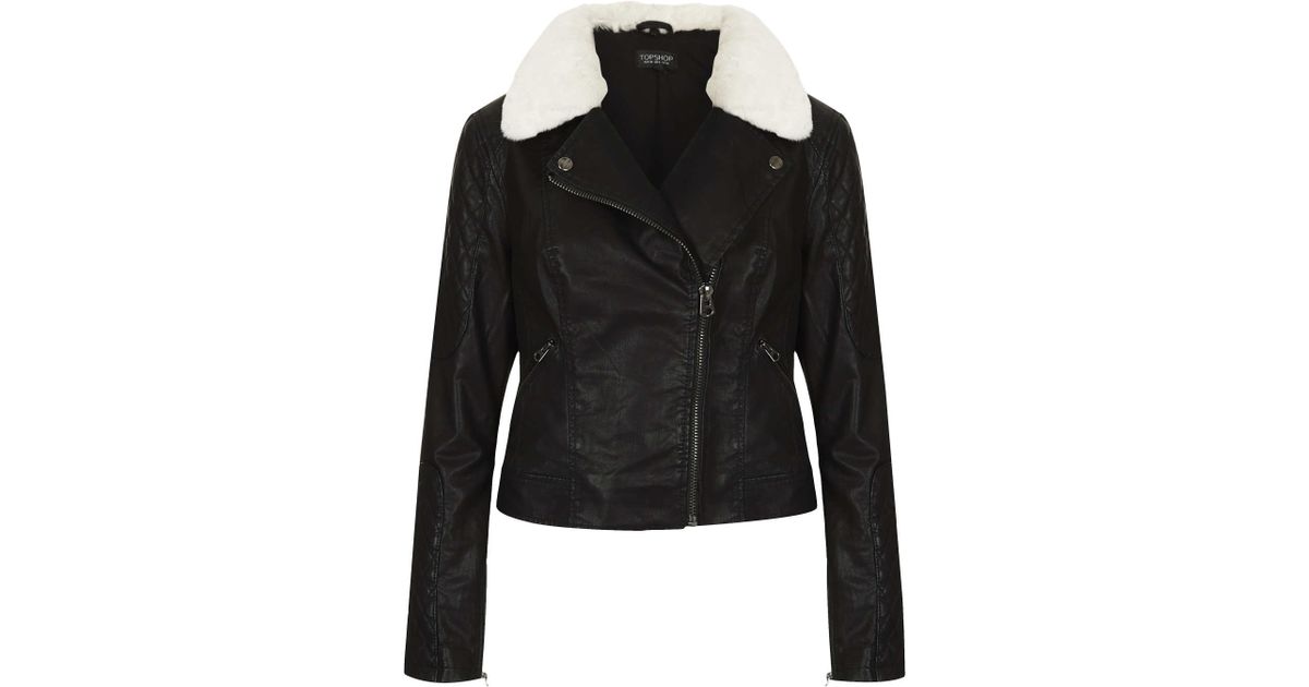 Lyst Top Jenson Fur Collar Biker Jacket In Black