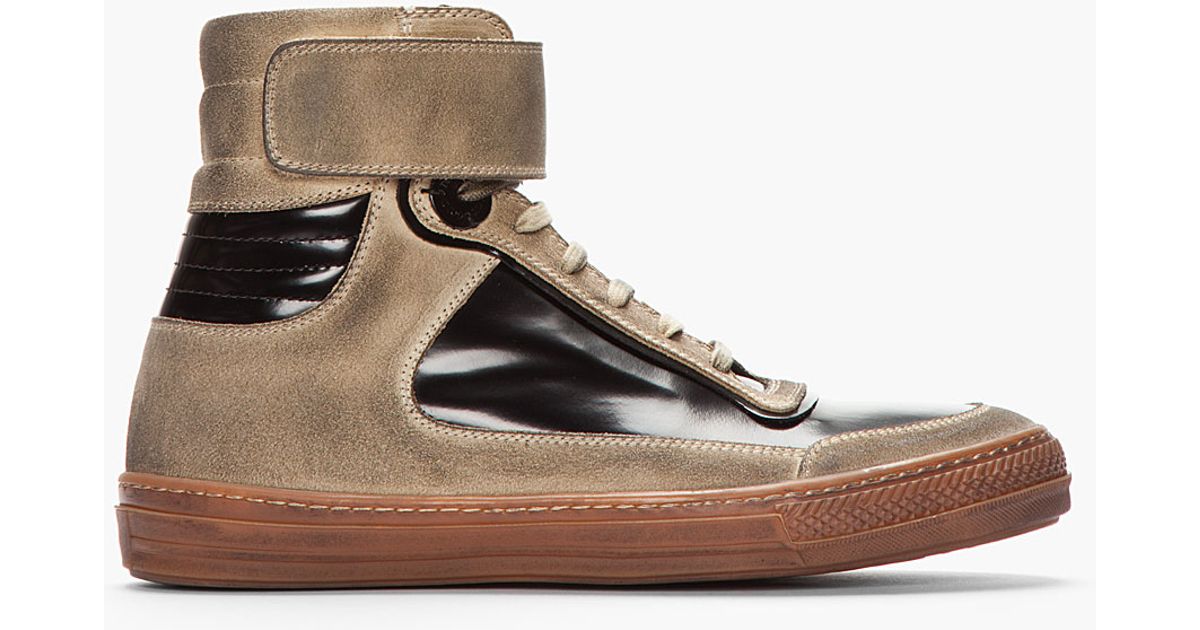 Lyst - Diesel Black Gold Beige Distressed Suede and Patent Leather ...