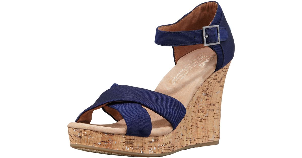 Toms Grosgrain Cork Wedge Platform Sandal Navy in Blue | Lyst