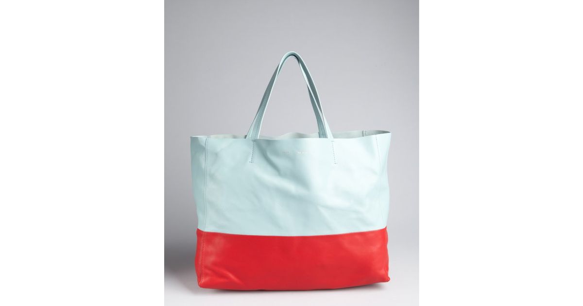 Cline Robins Egg Blue and Red Leather Large Tote Bag in Blue | Lyst