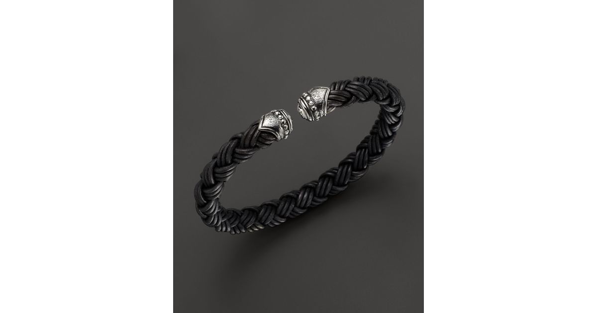 Lyst Scott Kay Mens Black Leather Cuff Bracelet In Metallic For Men