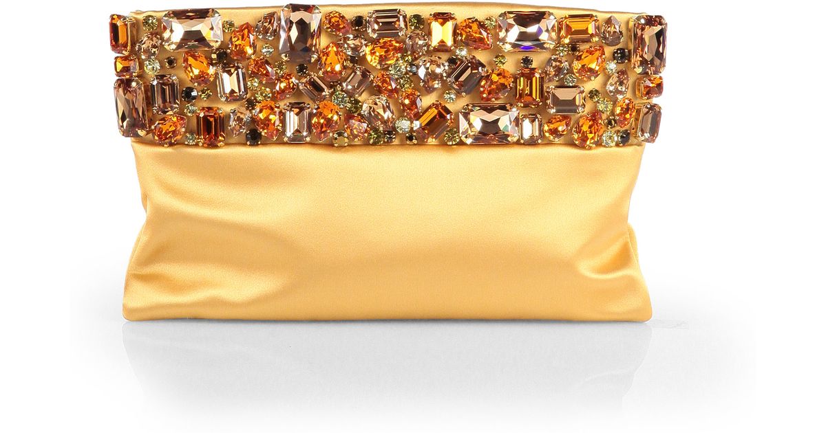 Prada Raso Jeweled Satin Clutch in Gold (GINESTRA-GOLD) | Lyst