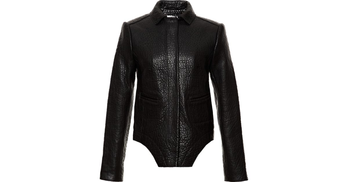 Carven Grained Leather Jacket In Black Lyst