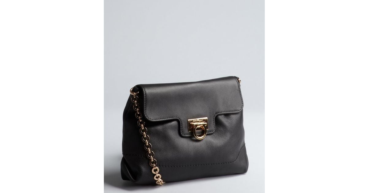 Ferragamo Black Leather Amelie Small Chain Strap Shoulder Bag in ...