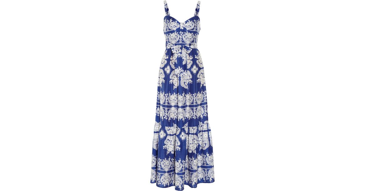 Lyst - Collette By Collette Dinnigan Printed Silk Maxi Dress in Blue