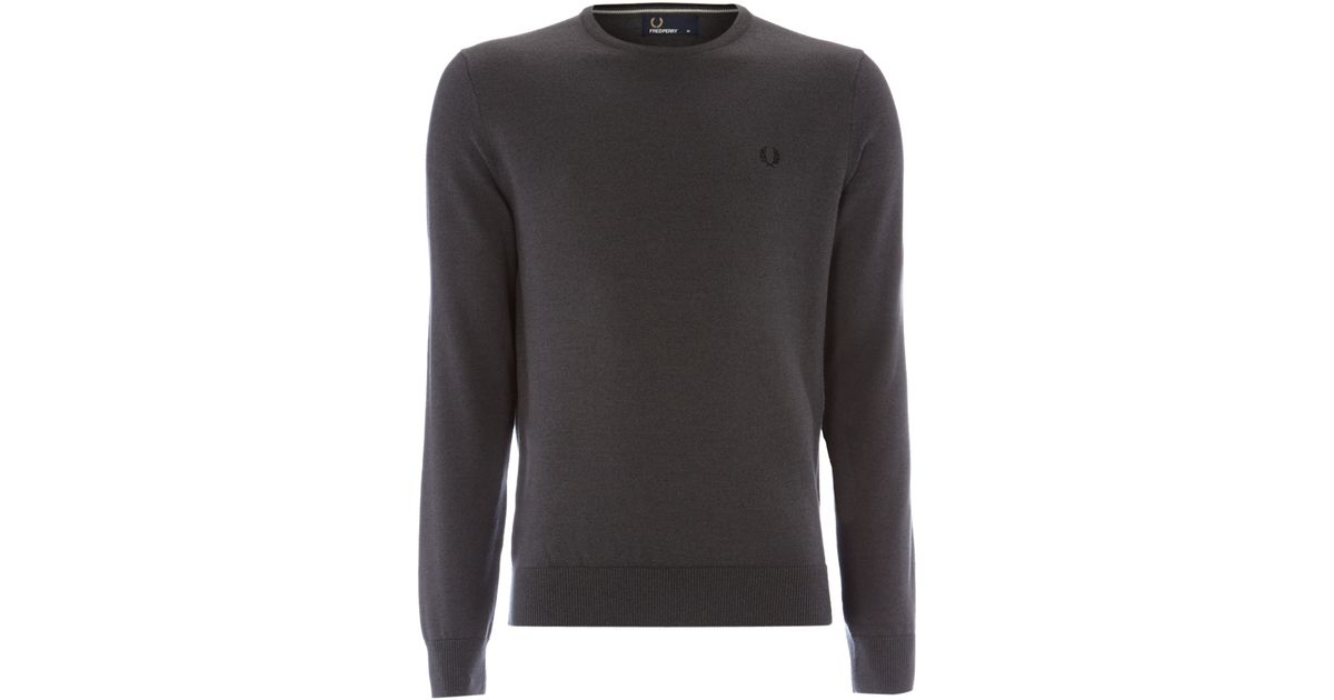 Fred perry Classic Merino Tipped Crew Neck Jumper in Gray for Men | Lyst