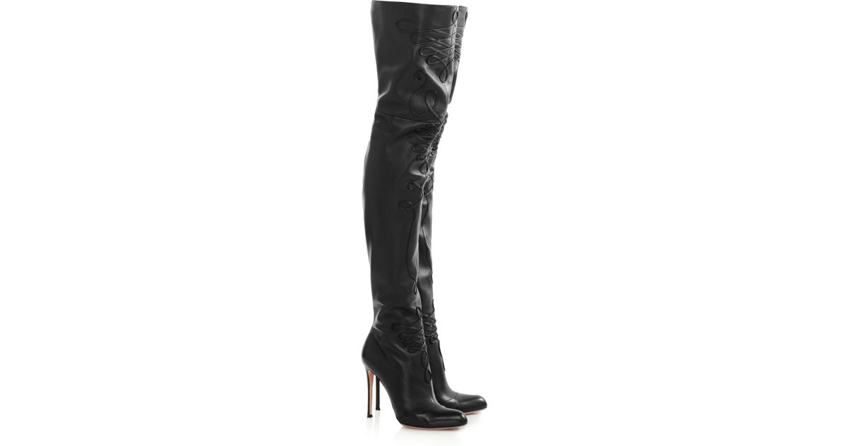 Lyst Altuzarra Embroidered Leather Thigh Boots In Black 3961