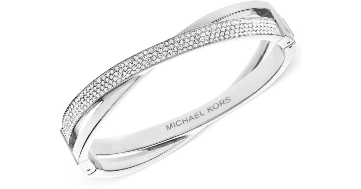 Lyst Michael Kors Silvertone Pave Crisscross Bracelet In Metallic