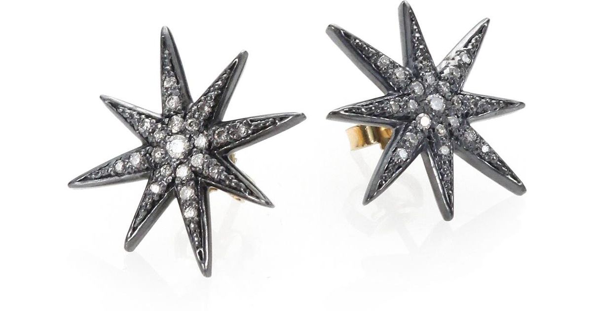 Lyst Mizuki Diamond And Sterling Silver Star Earrings In Metallic