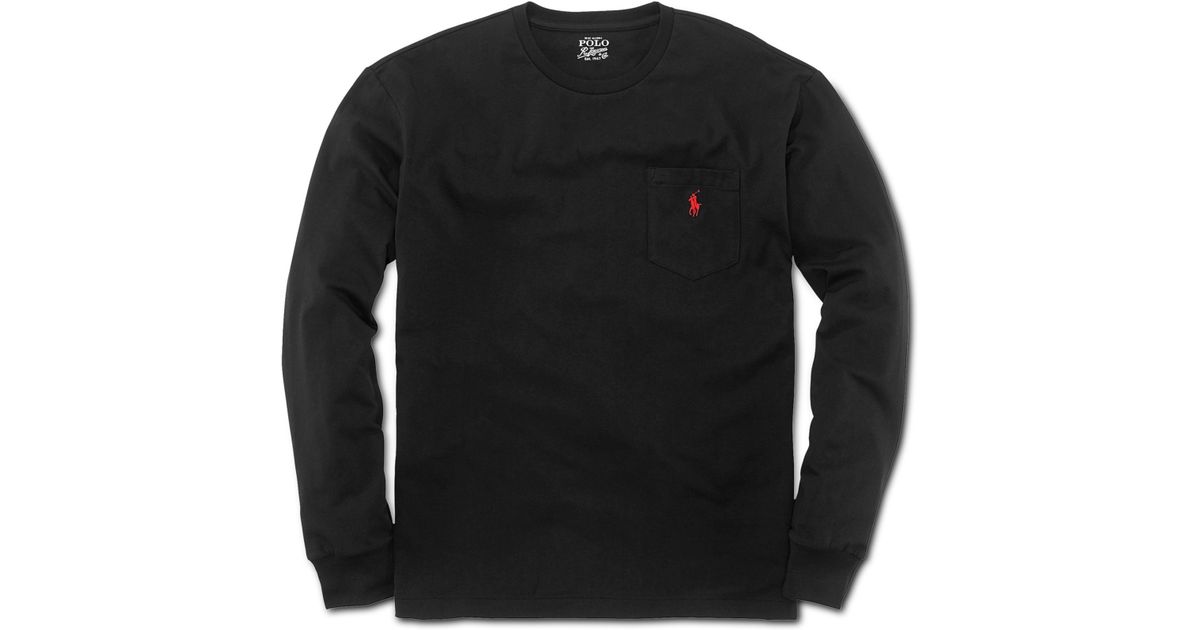 Lyst Ralph Lauren Classicfit Long Sleeve Cotton Jersey Pocket Crew Neck T Shirt In Black For Men 4863