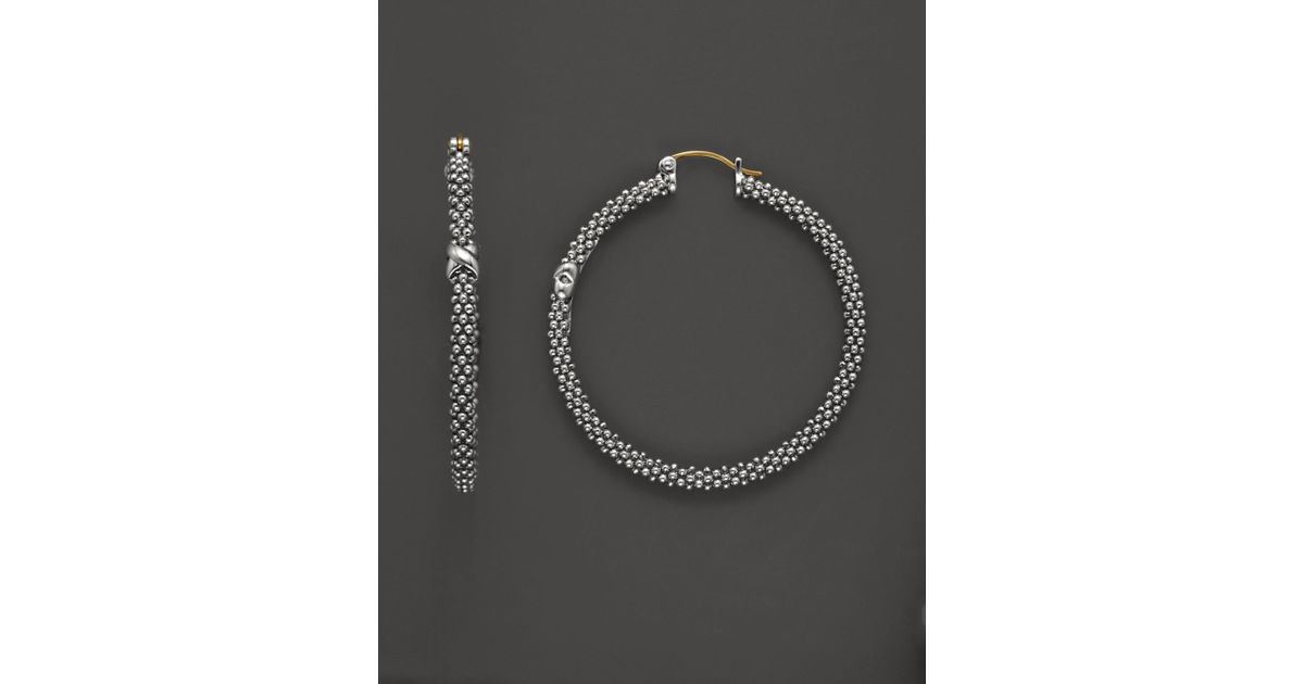 Lyst Lagos Sterling Silver Caviar X Thin Hoop Earrings In Metallic