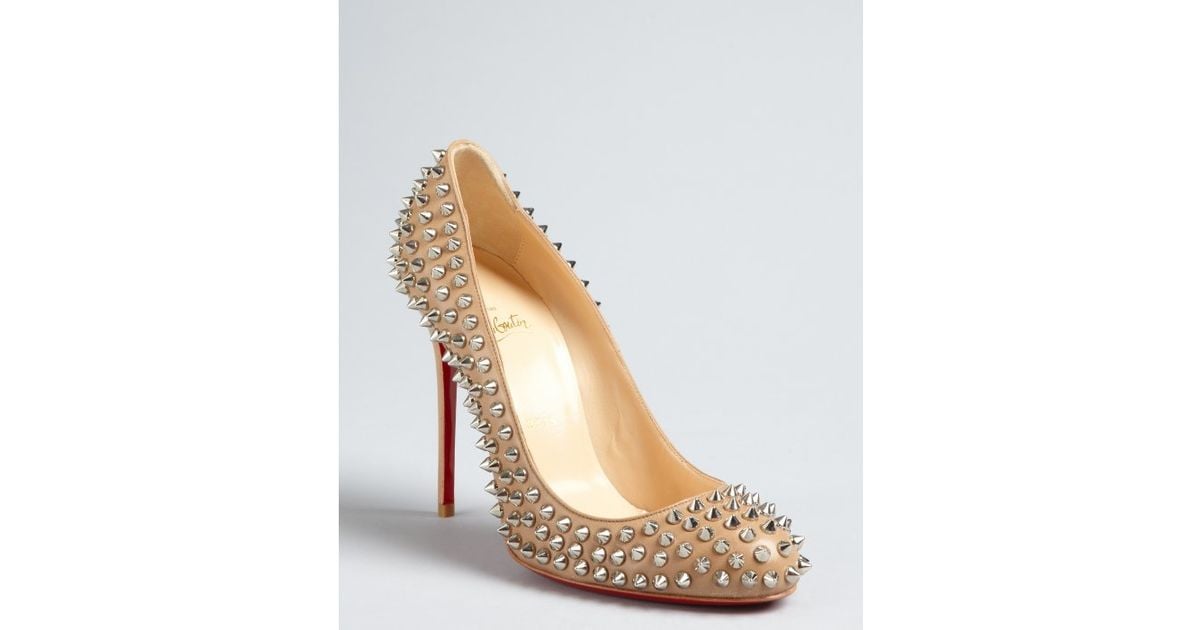 louis vuitton red bottom pumps - Christian louboutin Khaki Leather Fifi Spikes 100 Pumps in Beige ...