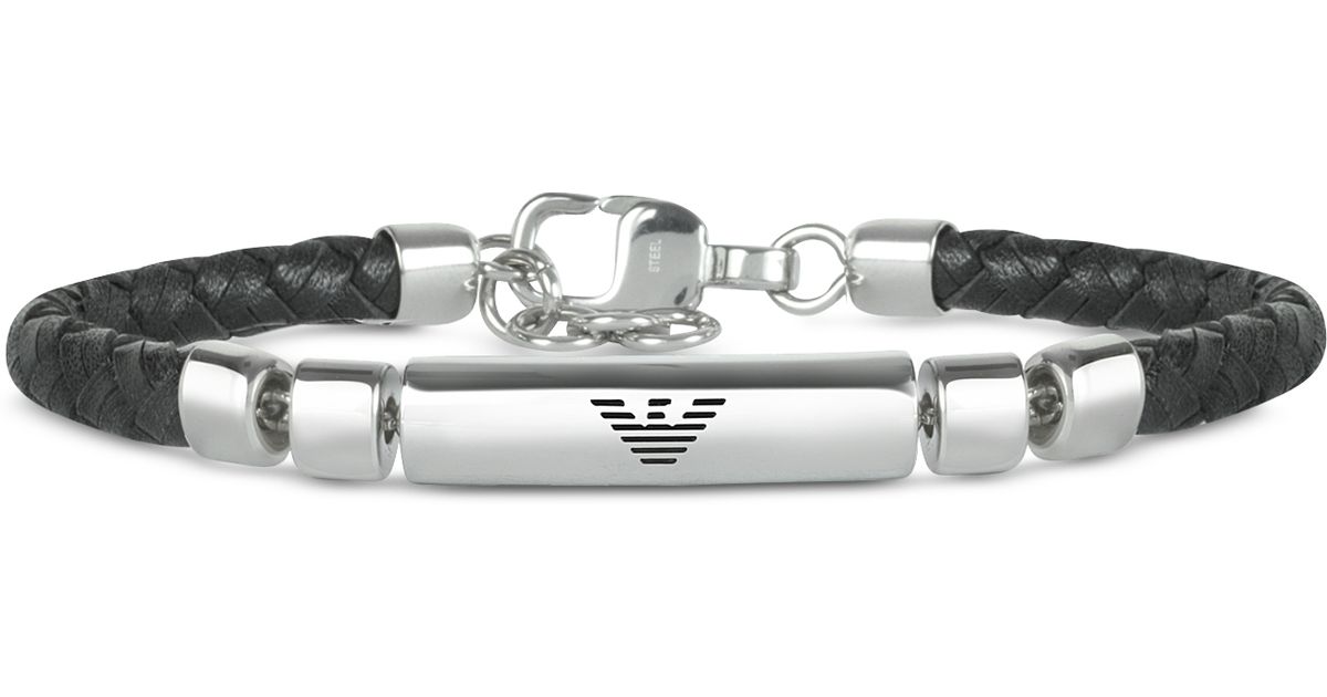 Emporio Armani Stainless Steel And Leather Mens Bracelet In Black Emporio Armani Stainless Steel And Leather Mens Bracelet In Black For Men Lyst