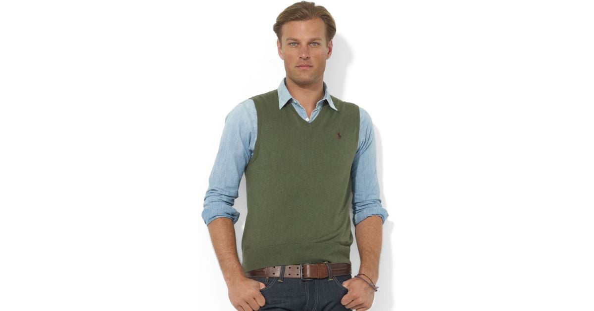 Ralph lauren V-neck Merino Wool Sweater Vest in Green for Men | Lyst