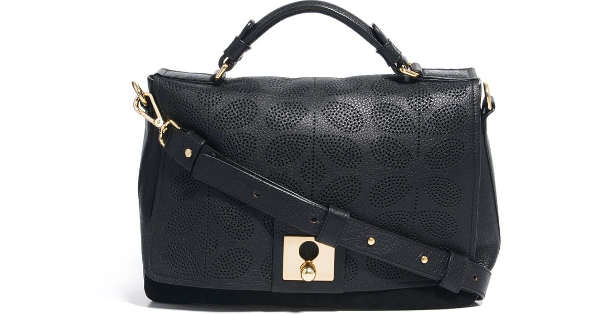 Lyst - Orla kiely Punched Stem Leather Satchel in Black