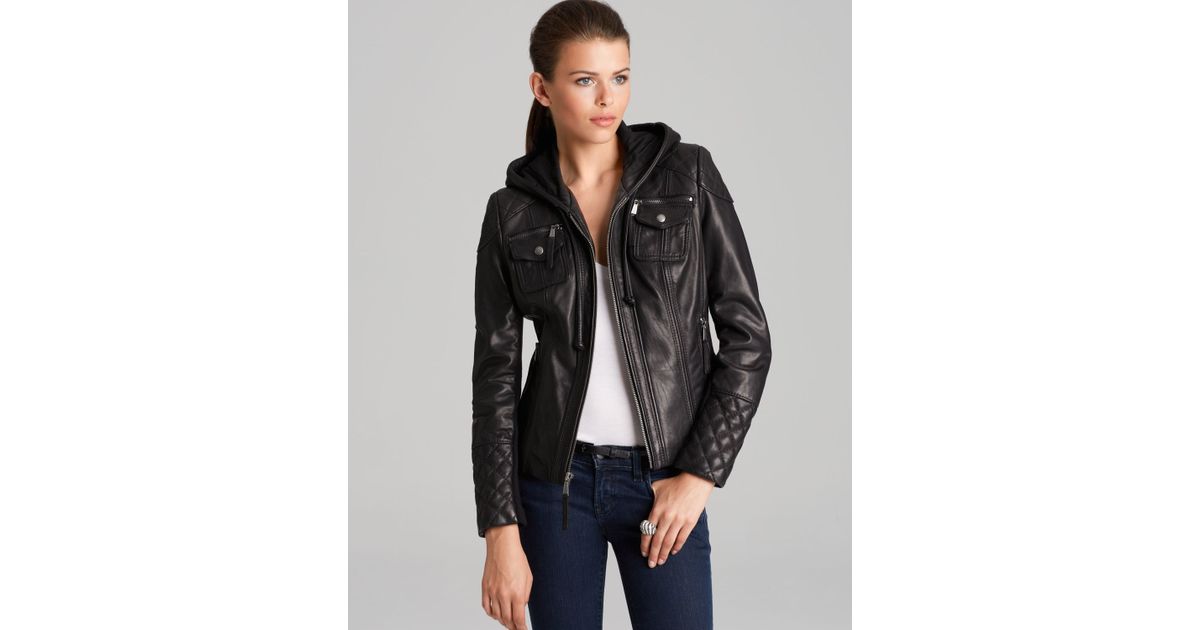 Lyst Kors By Michael Hooded Leather Jacket In Gray