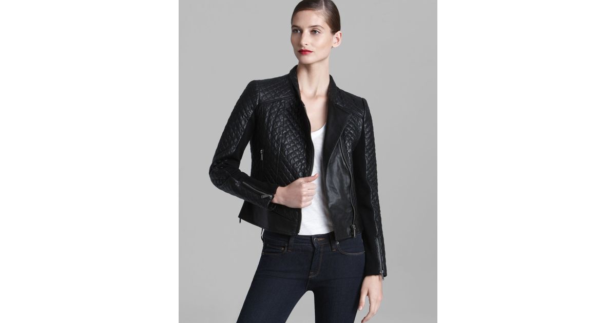 Kors By Michael Leather Jacket Quilted Moto Asymmetric Zip Kors By Michael Leather Jacket Quilted Moto Asymmetric Zip In Black Lyst