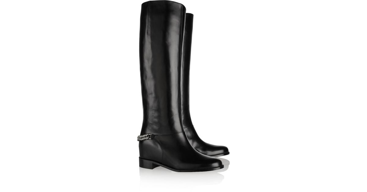 Christian louboutin Cate Chain-Trimmed Leather Riding Boots in ...