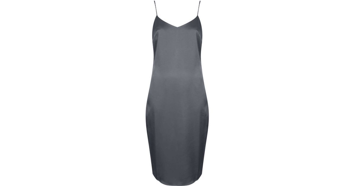 Lyst - Topshop Satin Midi Slip Dress in Gray