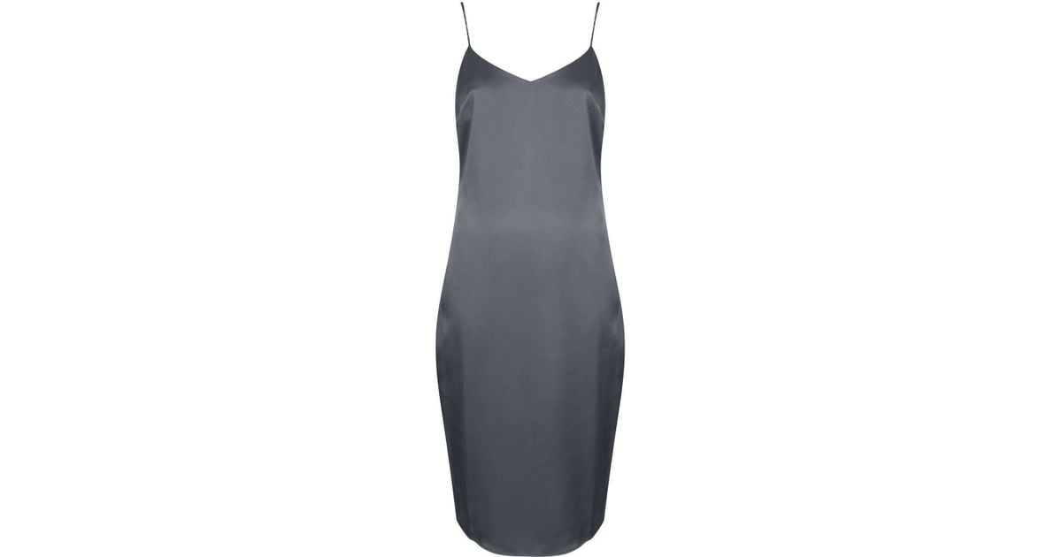 Lyst Topshop Satin Midi Slip Dress In Gray 