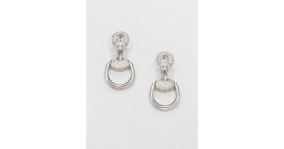 Gucci Horsebit Diamond & 18k White Gold Drop Earrings in Metallic Lyst