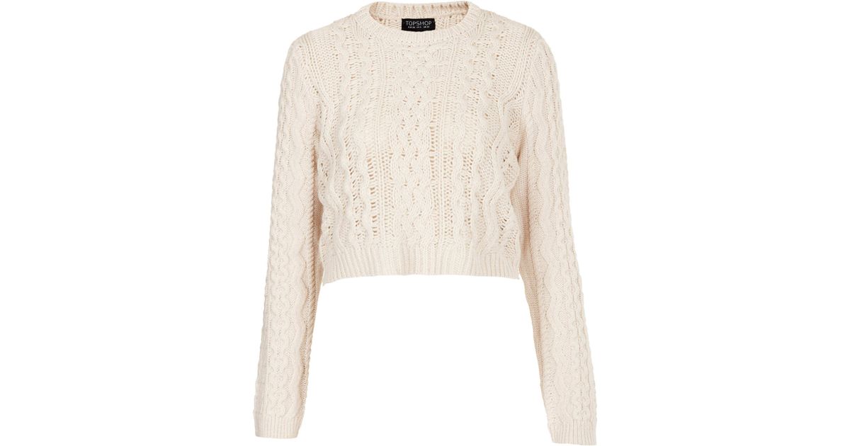Lyst - Topshop Knitted Crop Cable Jumper in Natural