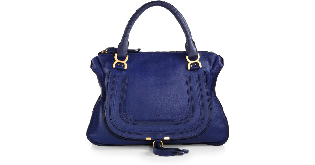 Chlo Marcie Large Leather Satchel in Blue (ROYAL NAVY) | Lyst