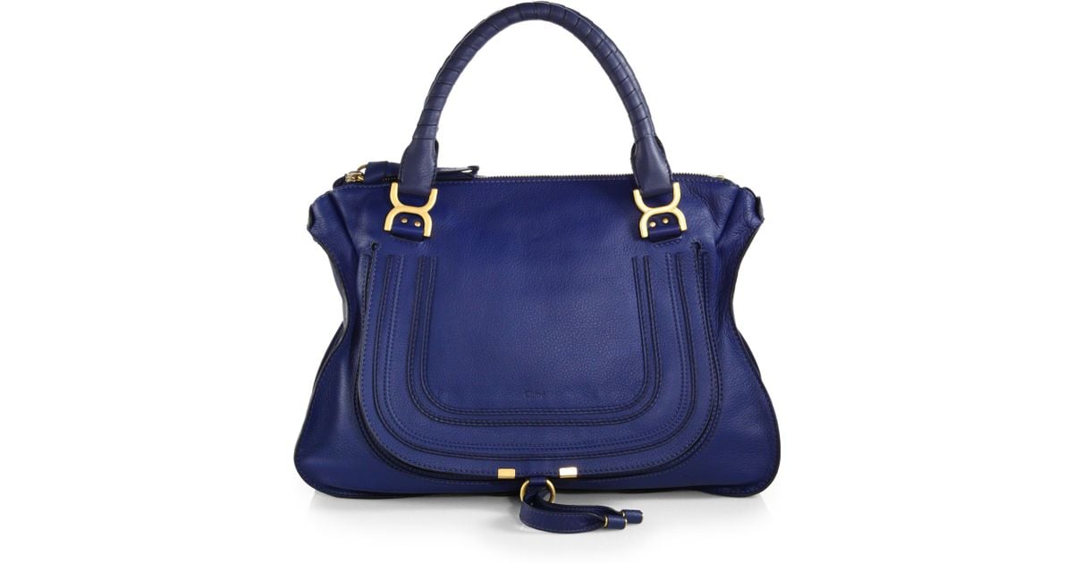 Chlo Marcie Large Leather Satchel in Blue (ROYAL NAVY) | Lyst