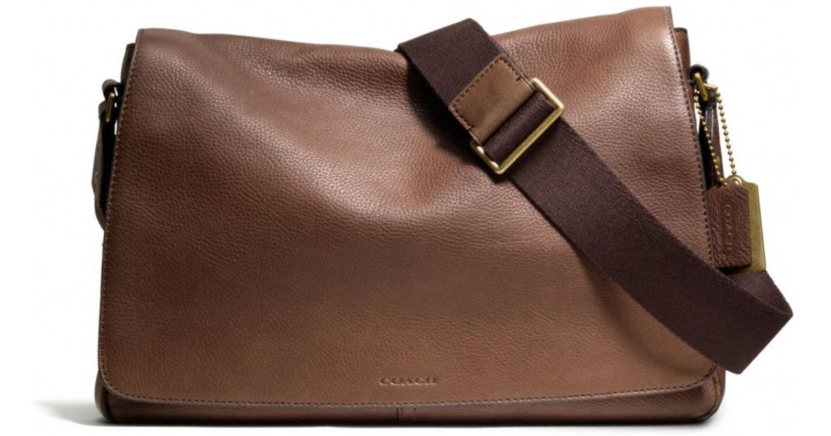 Lyst Coach Bleecker Courier Bag In Pebbled Leather Brown For Men
