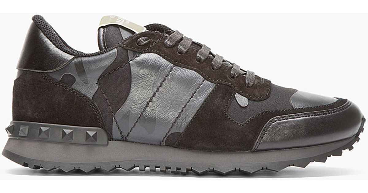 Lyst - Valentino Black Leather Camo Print Sneakers in Black for Men