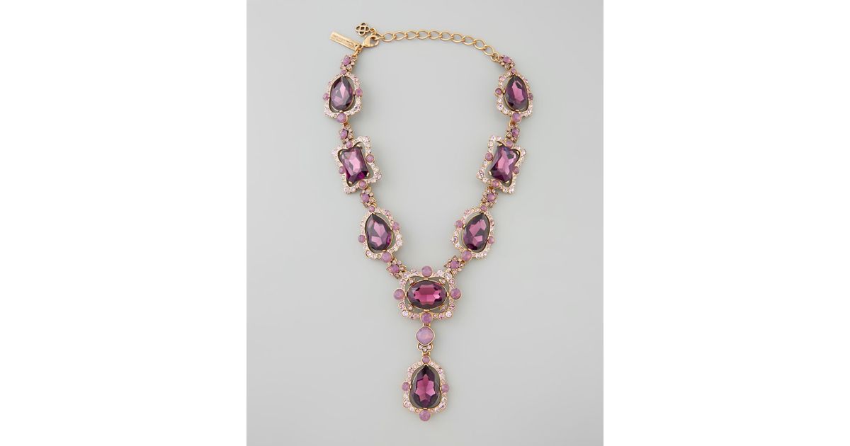 Lyst Oscar De La A Chandelier Crystal Necklace In Purple