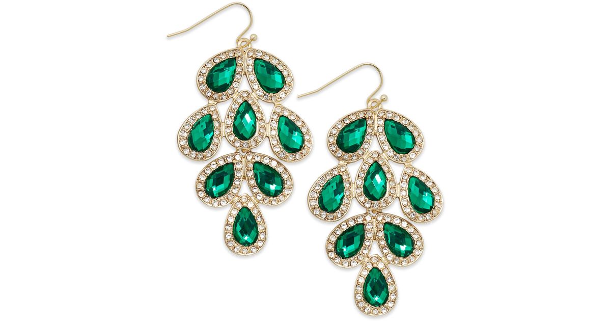 Lyst Inc International Concepts Goldtone Green Stone Leaf Lyst Inc International Concepts Goldtone Green Stone Leaf Chandelier Earrings In