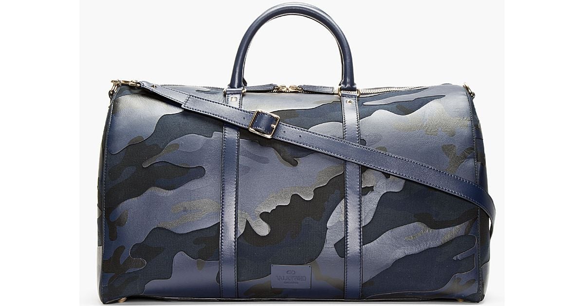 Lyst Valentino Navy Camo Print Leather Boston Duffle Bag In Blue Lyst Valentino Navy Camo Print Leather Boston Duffle Bag In Blue For Men