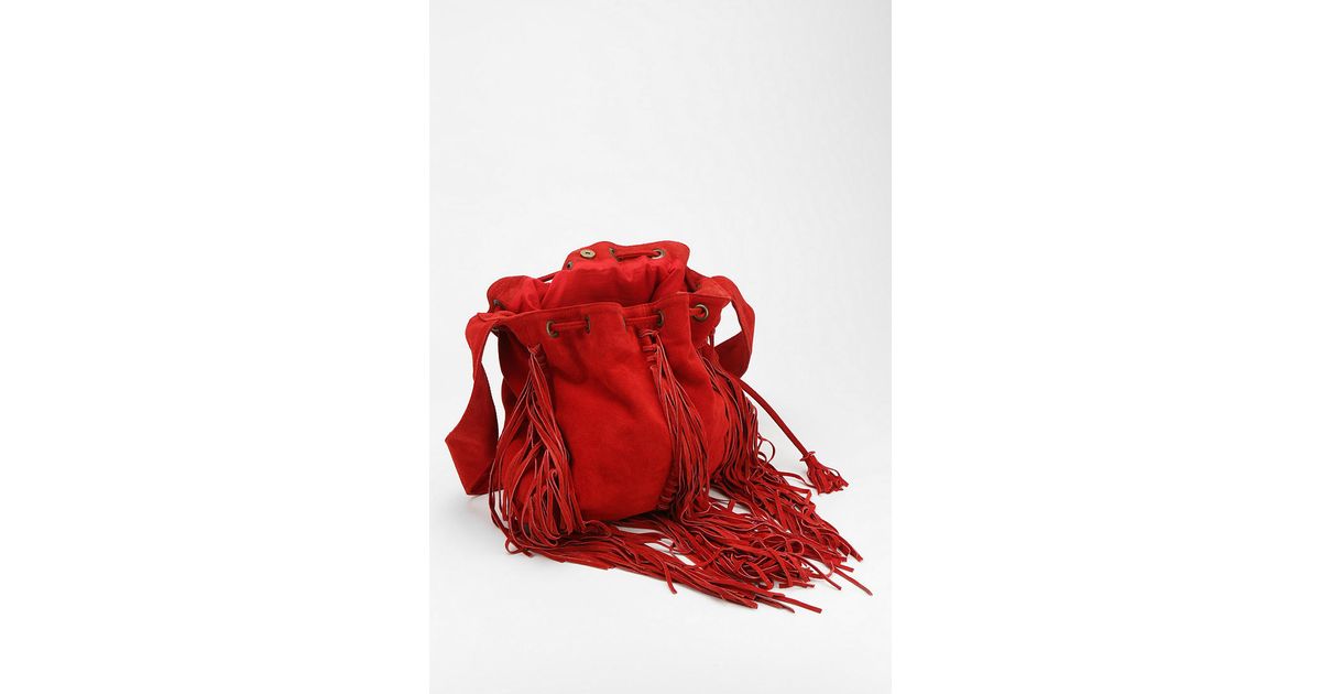 Ecote Suede Fringe Shoulder Bag in Red Lyst