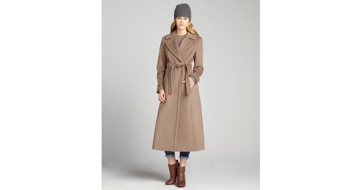 Lyst Calvin Klein Oatmeal Belted Maxi Wool Coat in Natural