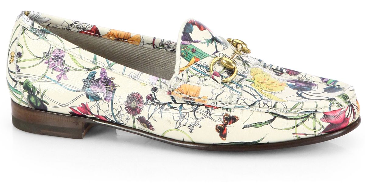 Lyst - Gucci Floral print Leather Moccasin Loafers