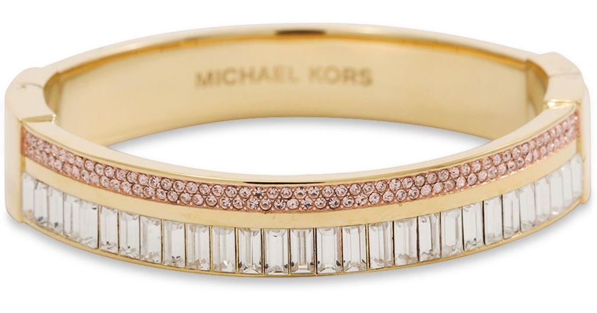 Lyst Michael Kors Pave And Baguette Hinge Bracelet In Natural
