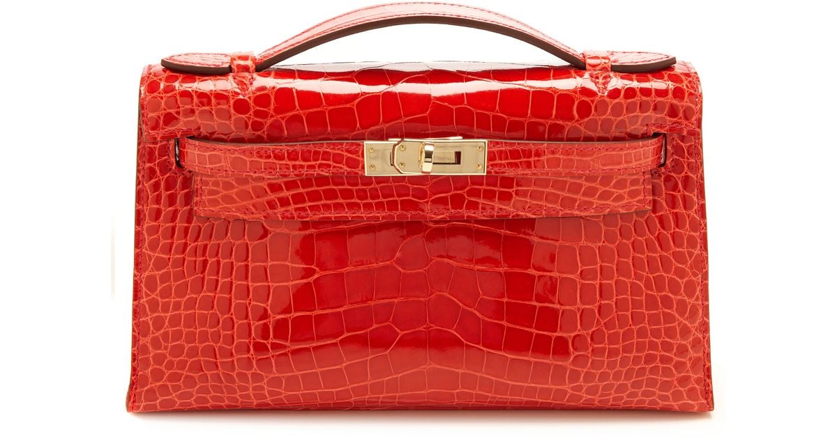 hermes black shiny alligator mini kelly pochette gold hardware